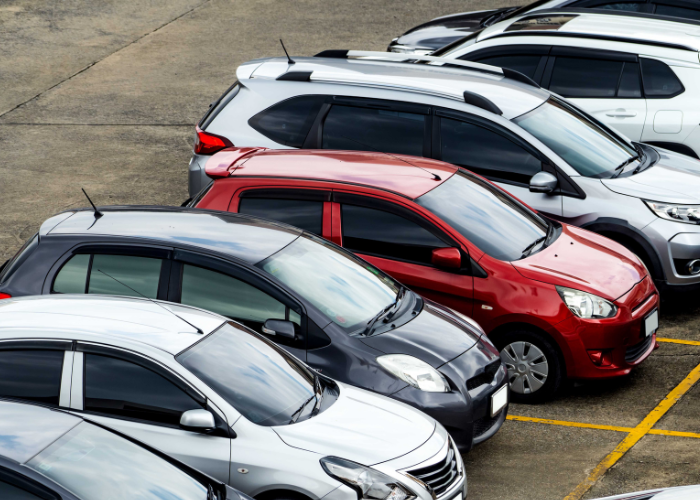 cars in a parking lot.