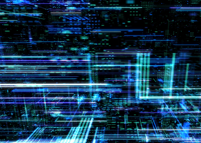 blue and green technology lights.