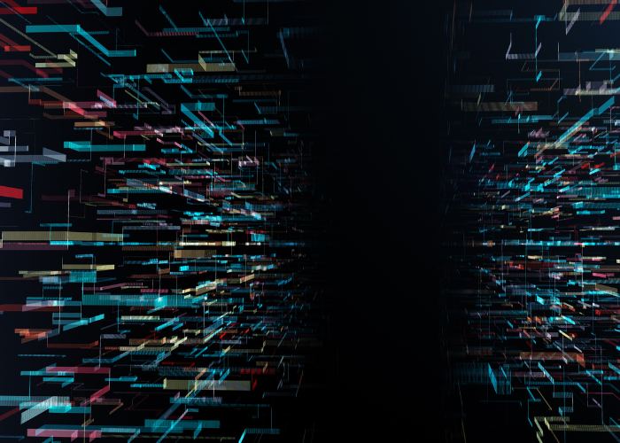 Colorful cyber data on black background.