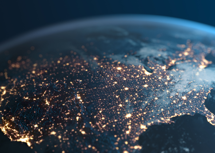 United states lit up from aerial globe shot from space.