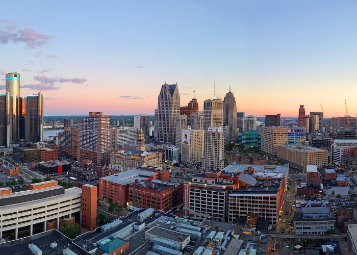 Cityscape of Detroit Michigan.