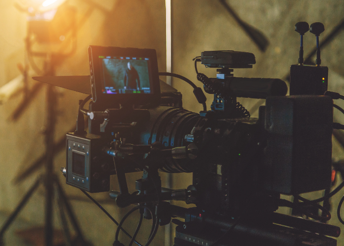 movie set behind the camera equipment.
