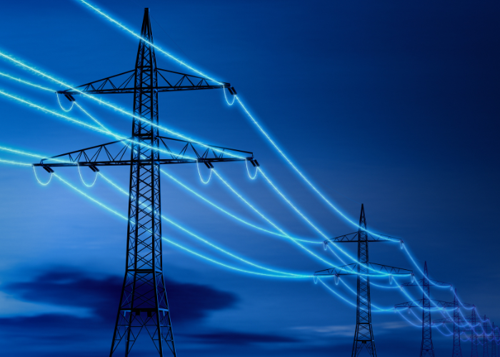 illuminated powerlines.