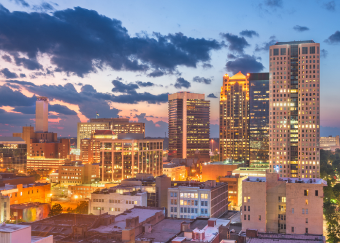 Alabama skyline at sunset.