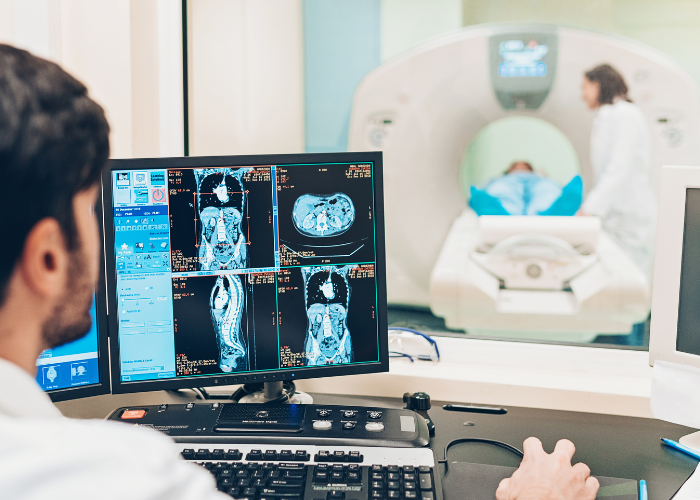 Doctor looking at patient MRI scan.