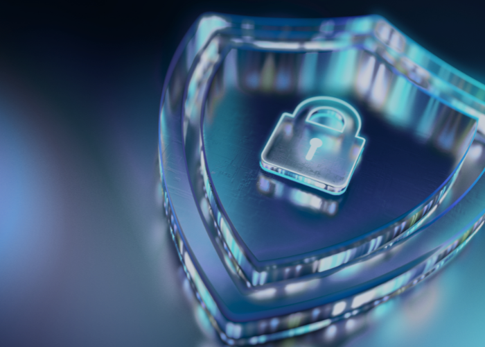 shiny blue and teal lock for data privacy and cybersecurity.