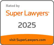 Super Lawyers logo for 2025 - Says "Rated by Super Lawyers 2025"