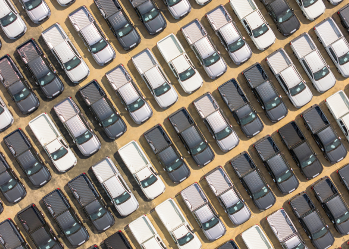 Aerial shot of trucks in a parking lot