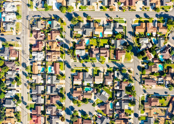 Aerial view of homes in a neighborhood