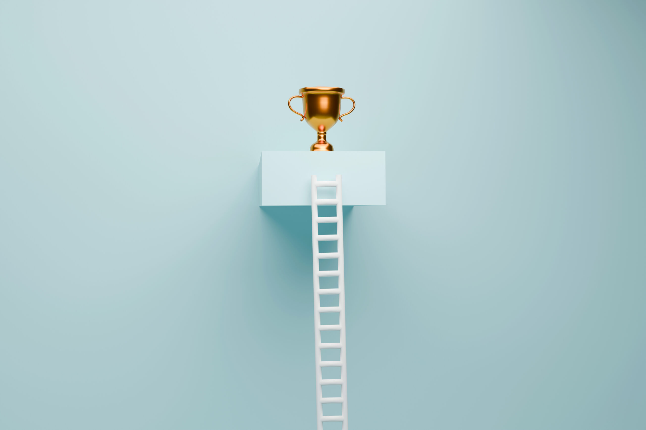 Trophy at the top of a ladder to demonstrate highest award achieved