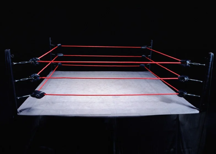 Empty wrestling ring with dark background for release: Federal Court Rejects Defendants’ Constitutional Challenge in WWE ‘Ring Boys’ Sexual Abuse Case